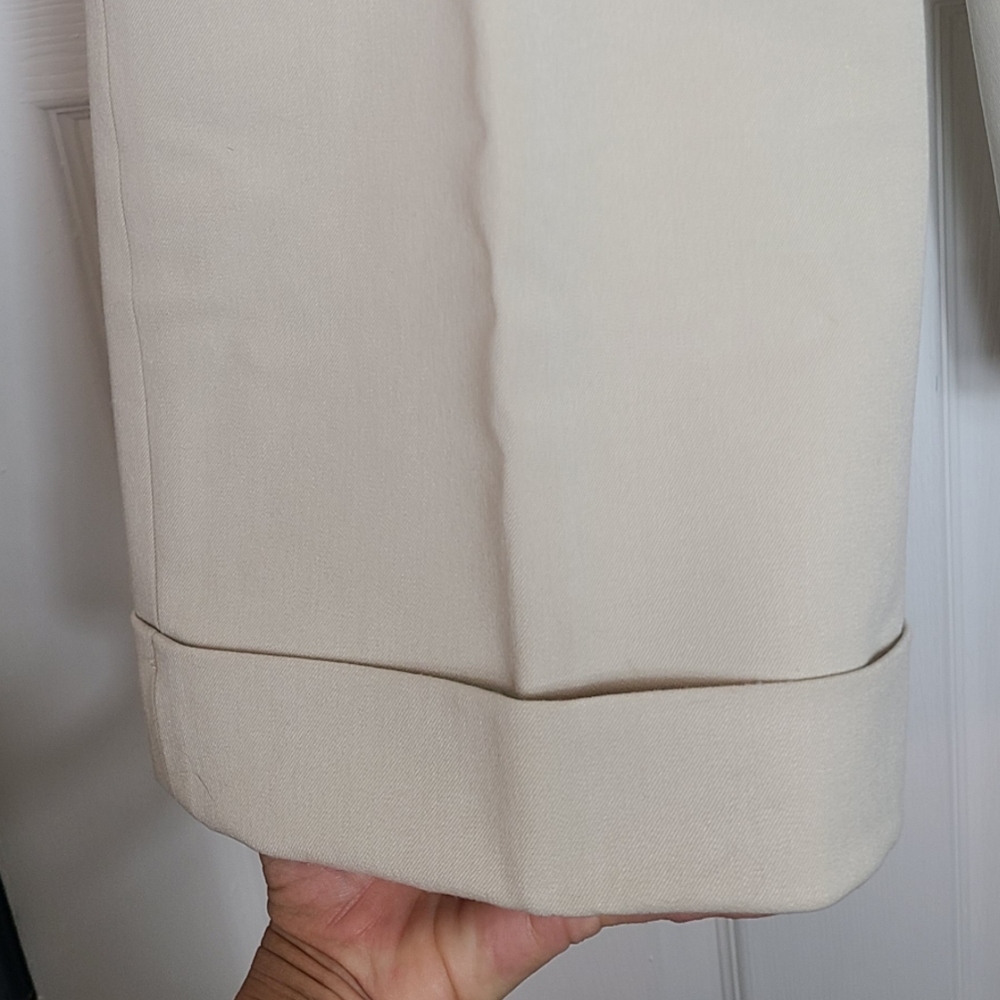 TALBOTS stretch khaki tan beige cuffed business suit is pants with belt loops - Picture 2 of 5